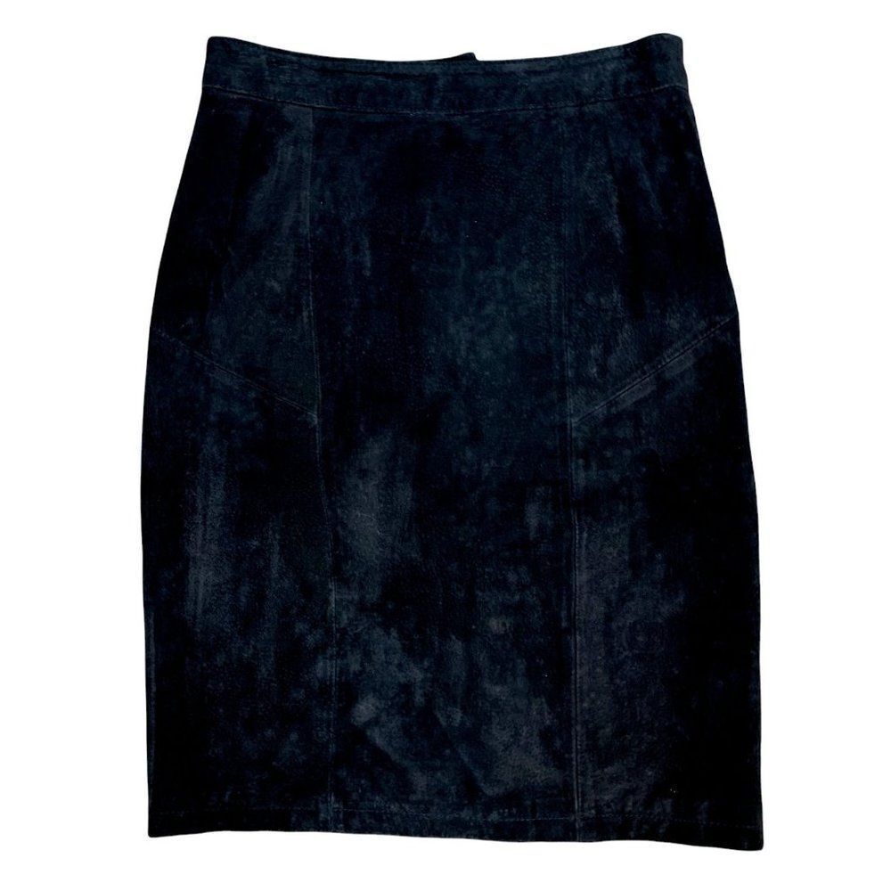 Vintage 80s Suede Leather Pencil Skirt S Black Lined Rocker Goth Vamp Sexy
